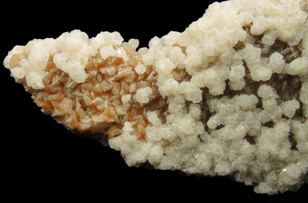 Detail view of mineral Stilbite-Ca and Calcite with minor Pyrite for sale from 700' level, Sta.167, Queens Tunnel of NYC Water Tunnel #3, Woodside, Queens, New York City, Queens County, New York