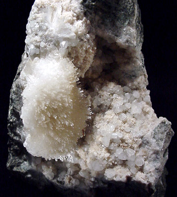 Mineral Specimens: Natrolite on Calcite from Upper New Street Quarry, Paterson, New Jersey