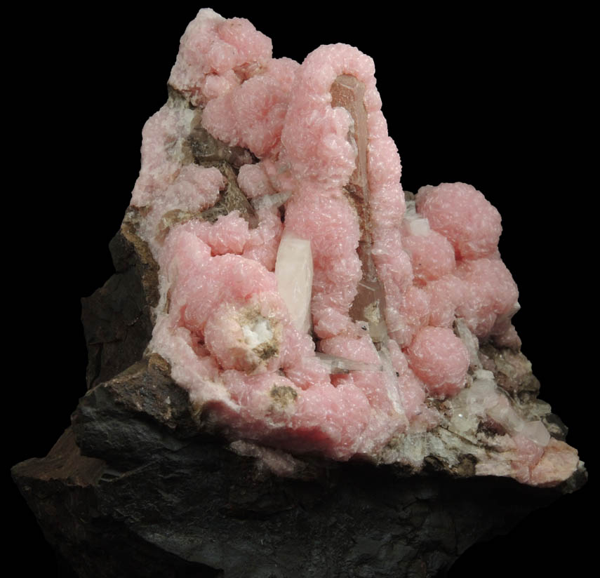 Rhodochrosite over Quartz with Barite from N'Chwaning II Mine, Kalahari Manganese Field, Northern Cape Province, South Africa