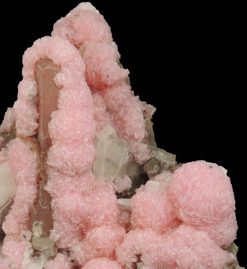 Rhodochrosite over Quartz with Barite from N'Chwaning II Mine, Kalahari Manganese Field, Northern Cape Province, South Africa