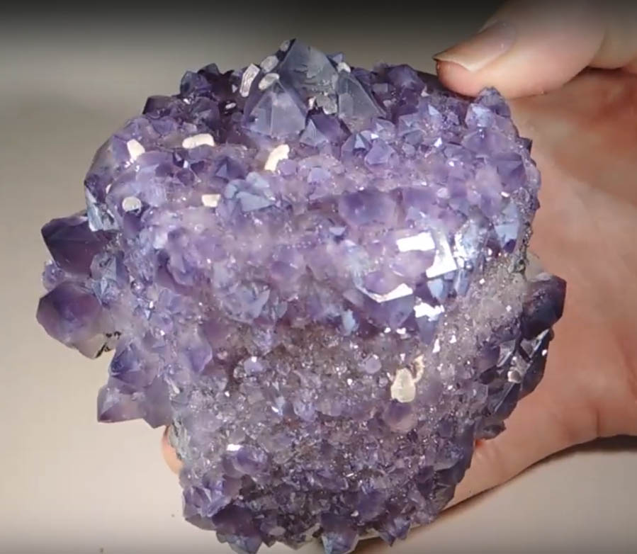 Quartz var. Amethyst pseudomorph after Aragonite with Calcite from Alto Uruguai, Rio Grande do Sul, Brazil