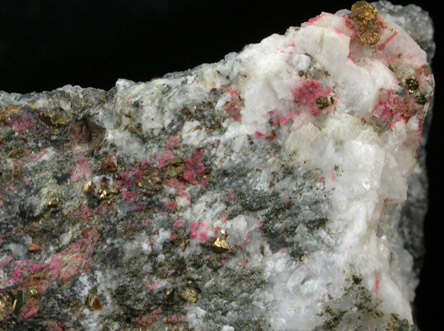 Erythrite (pink) with Pyrite in Calcite from French Creek Iron Mines, St. Peters, Chester County, Pennsylvania