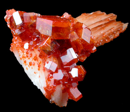 Vanadinite on Barite from Mibladen, Haute Moulouya Basin, Zeida-Aouli-Mibladen belt, Midelt Province, Morocco