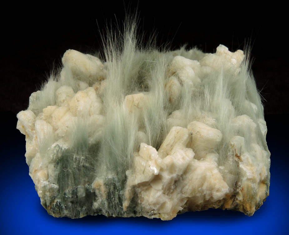 Actinolite var. Byssolite on Albite from Champorcher, Valle d'Aosta, Italy