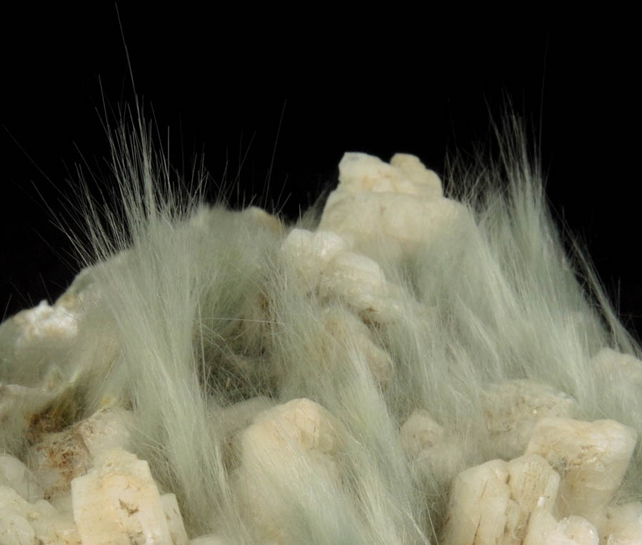 Actinolite var. Byssolite on Albite from Champorcher, Valle d'Aosta, Italy