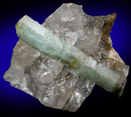 Beryl var. Aquamarine in Quartz from Orchard Quarry, Buckfield, Oxford County, Maine