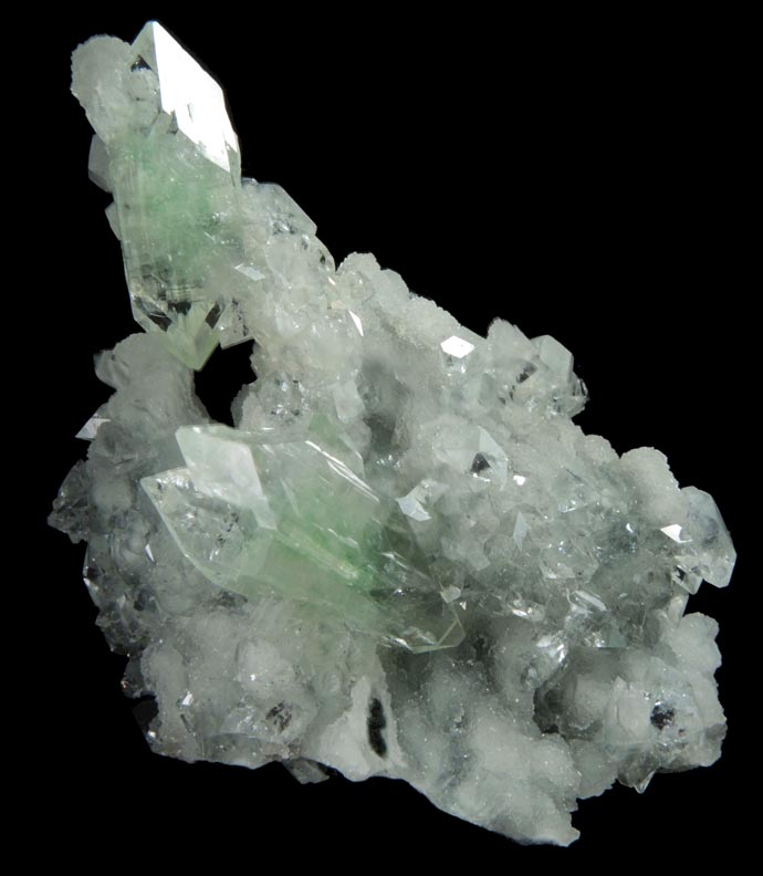 Apophyllite on stalactitic Quartz from Nagar District, Maharashtra, India