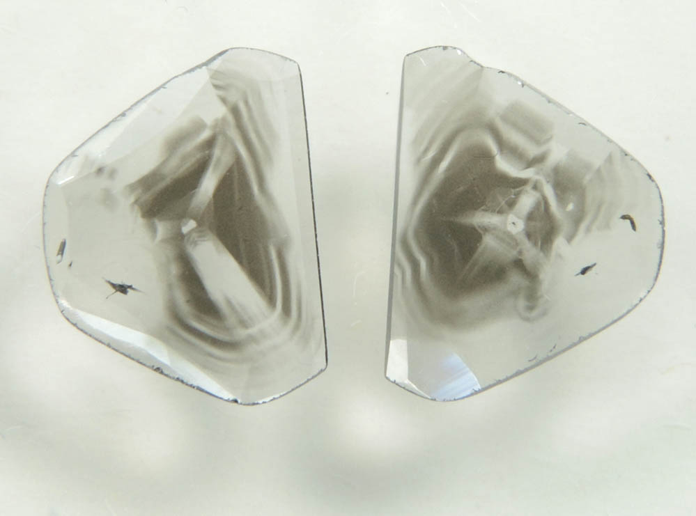 Diamond (two matched polished slices with sector-zoned inclusions totaling 0.54 carats) from Zimbabwe