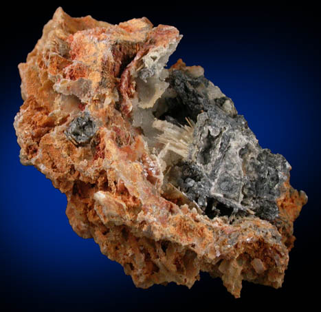 Cerussite on etched Galena and Quartz from Southwest Chester County Mine, Phoenixville, Chester County, Pennsylvania