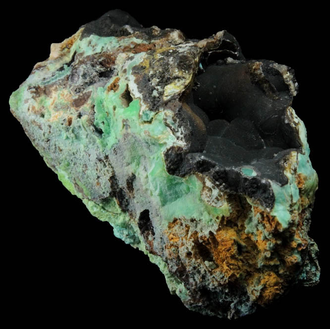 Mottramite, Phosphohedyphane, Chrysocolla, Goethite from Cove Vein, Whytes Cleuch, Wanlockhead, Dumfriesshire, Scotland