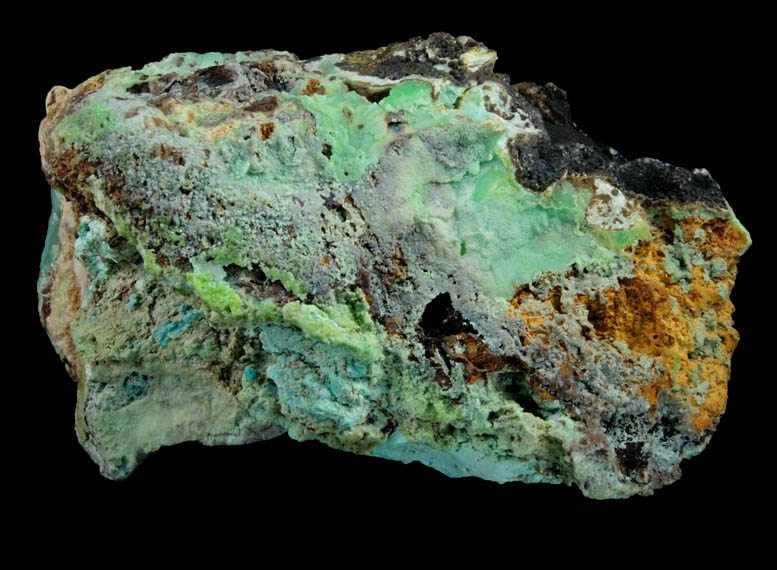 Mottramite, Phosphohedyphane, Chrysocolla, Goethite from Cove Vein, Whytes Cleuch, Wanlockhead, Dumfriesshire, Scotland