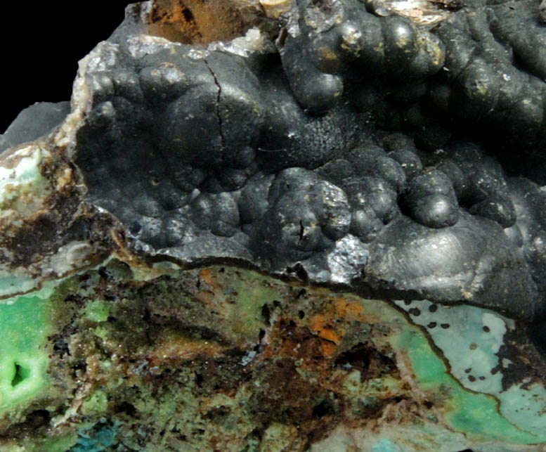 Mottramite, Phosphohedyphane, Chrysocolla, Goethite from Cove Vein, Whytes Cleuch, Wanlockhead, Dumfriesshire, Scotland