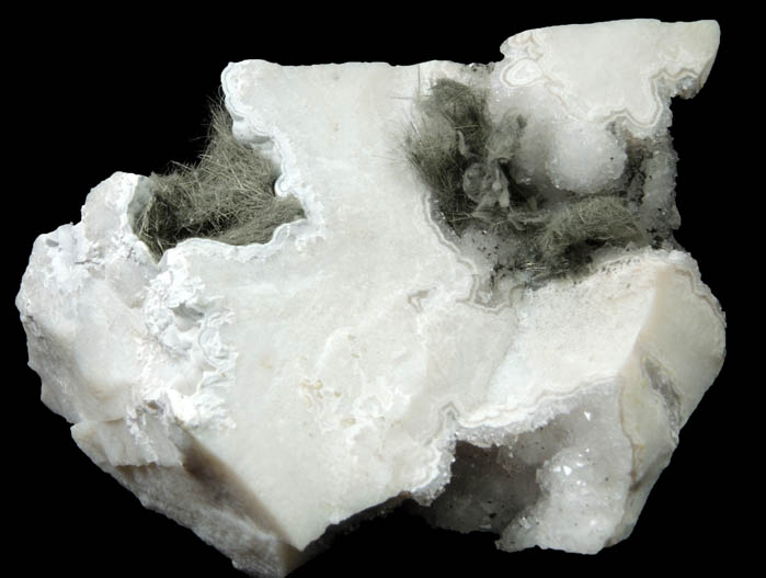Millerite and Quartz from Ollie Quarry, south of Iowa City, Keokuk County, Iowa