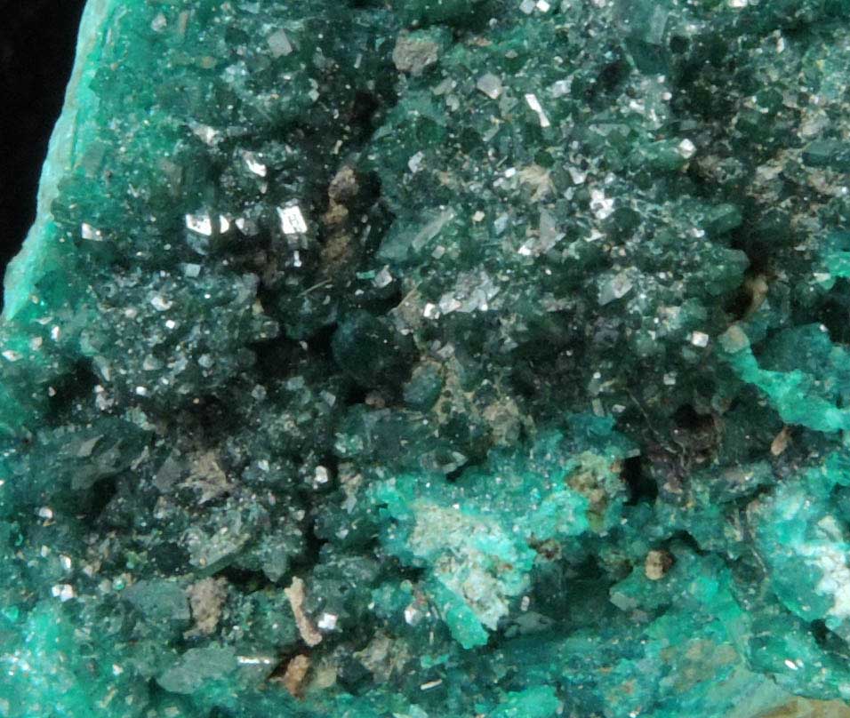 Dioptase on Chrysocolla from Magma Mine, Superior, Pinal County, Arizona