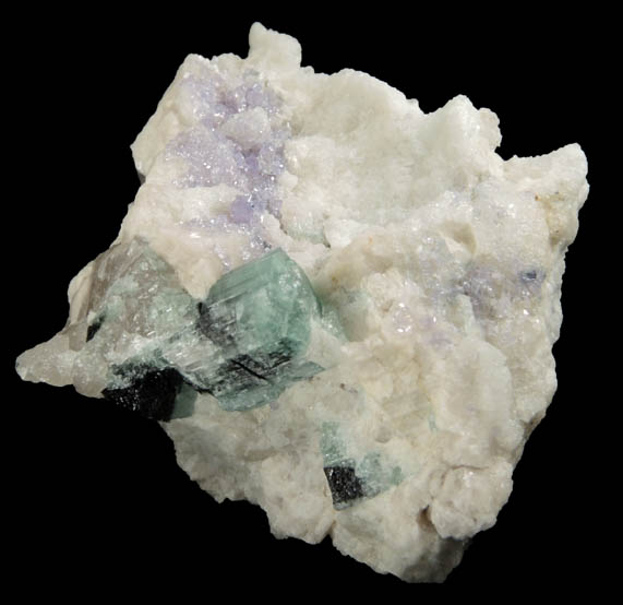 Fluorapatite (purple) with Elbaite Tourmaline from Havey Quarry, Poland, Androscoggin County, Maine