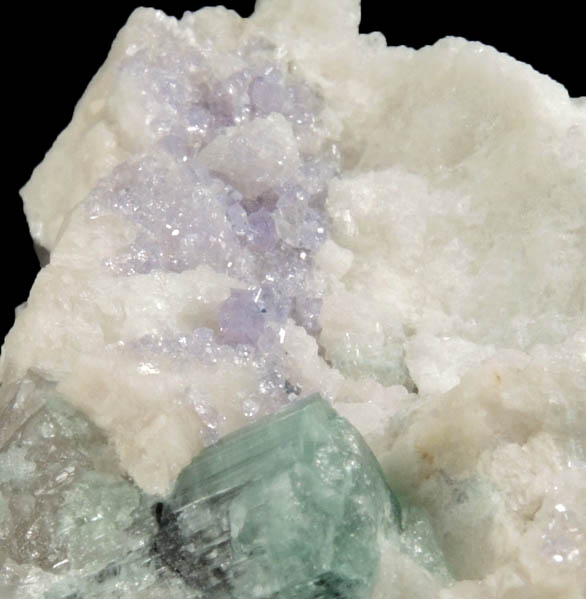 Fluorapatite (purple) with Elbaite Tourmaline from Havey Quarry, Poland, Androscoggin County, Maine