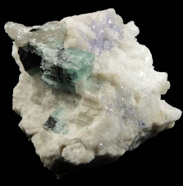 Fluorapatite (purple) with Elbaite Tourmaline from Havey Quarry, Poland, Androscoggin County, Maine