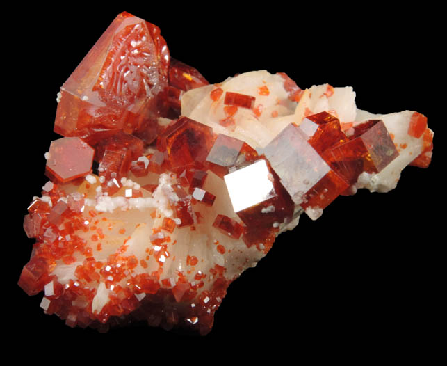 Vanadinite on Barite from Mibladen, Haute Moulouya Basin, Zeida-Aouli-Mibladen belt, Midelt Province, Morocco