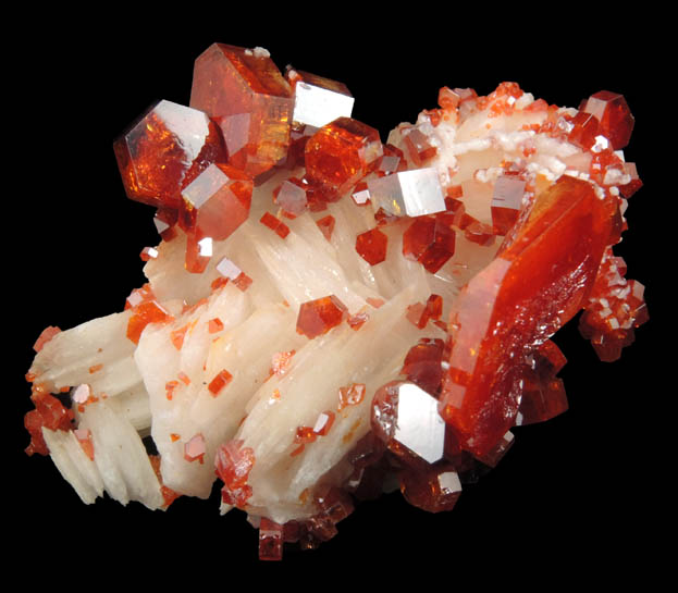 Vanadinite on Barite from Mibladen, Haute Moulouya Basin, Zeida-Aouli-Mibladen belt, Midelt Province, Morocco