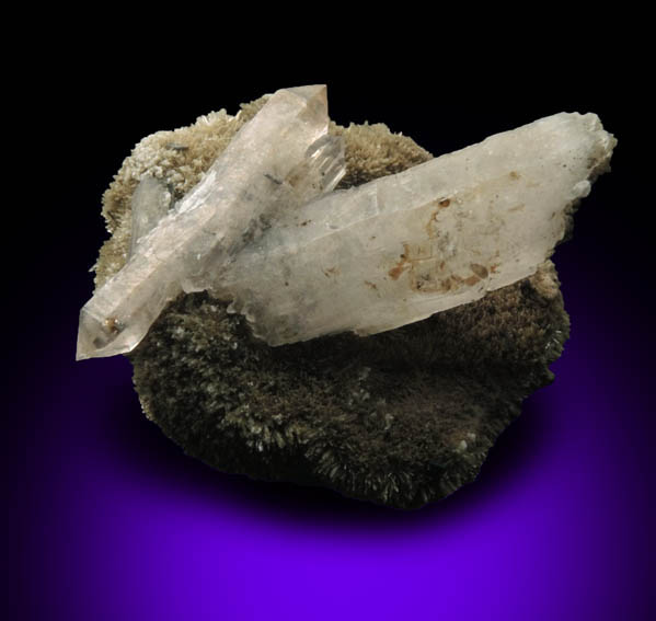 Quartz on Johannsenite with Manganbabingtonite from Iron Cap Mine, Aravaipa District, Graham County, Arizona