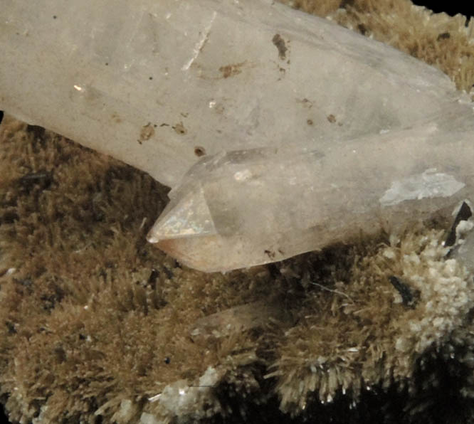 Quartz on Johannsenite with Manganbabingtonite from Iron Cap Mine, Aravaipa District, Graham County, Arizona