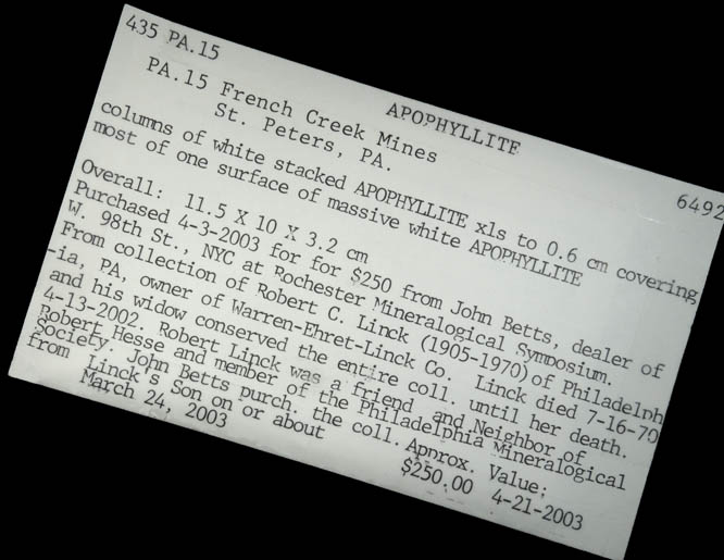 Apophyllite from French Creek Iron Mine, St. Peters, Chester County, Pennsylvania