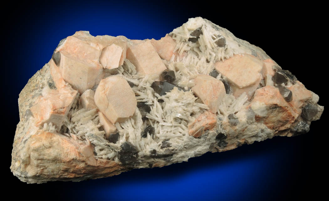 Albite var. Cleavelandite over Microcline and Smoky Quartz from Boulder-Ravine Site, Moat Mountain, Bartlett, Carroll County, New Hampshire